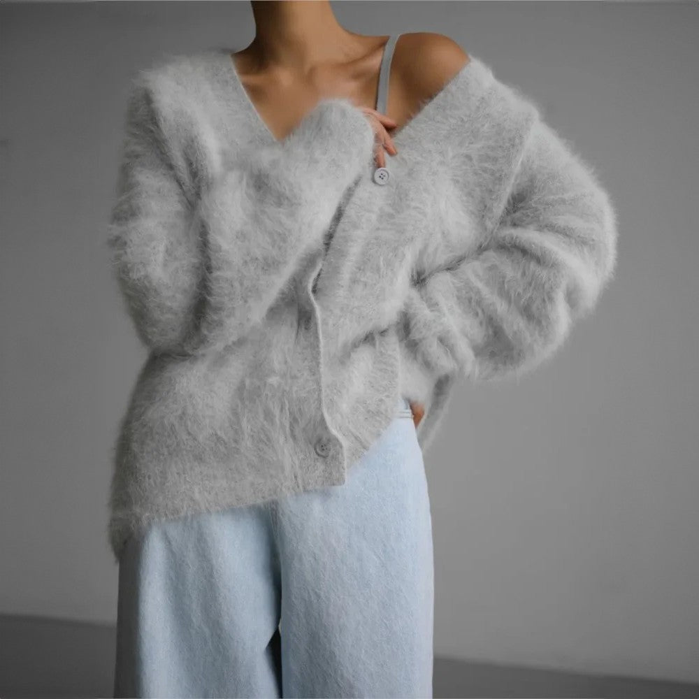 Gray oversized v-neck cardigan