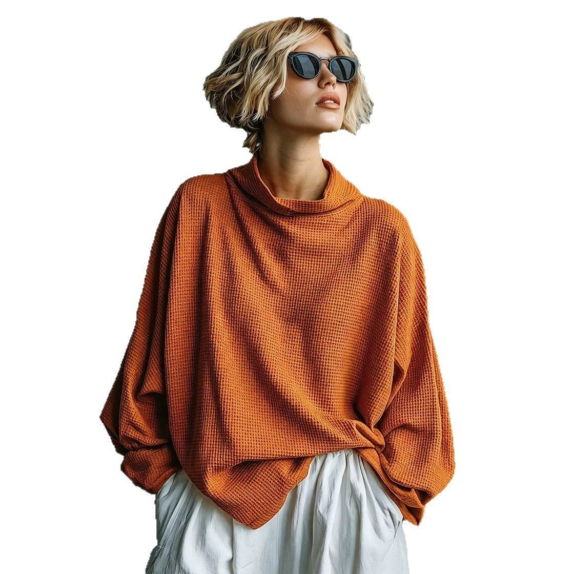 Oversized waffle knit cowl neck jumper