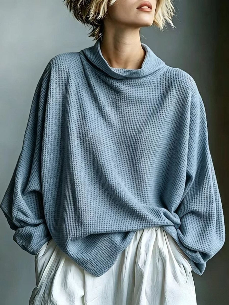 Blue oversized waffle knit cowl neck jumper