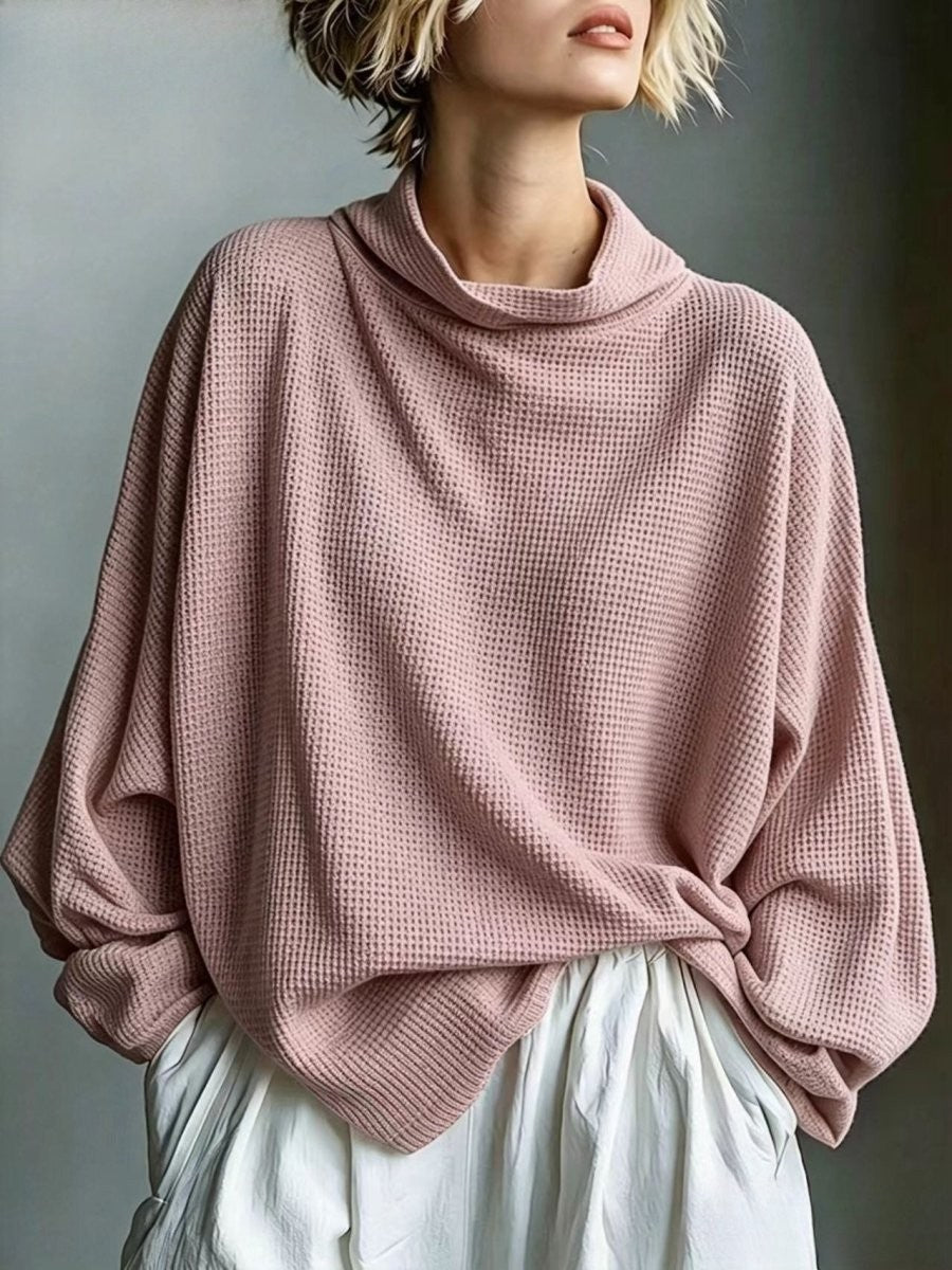 Oversized waffle knit cowl neck jumper
