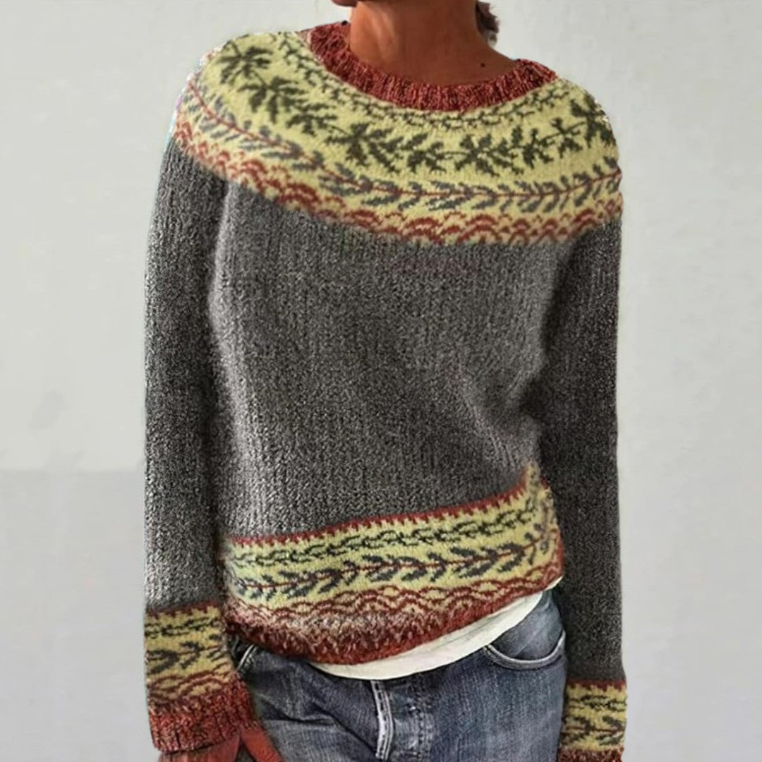 Gray/Floral patterned crew neck knit jumper