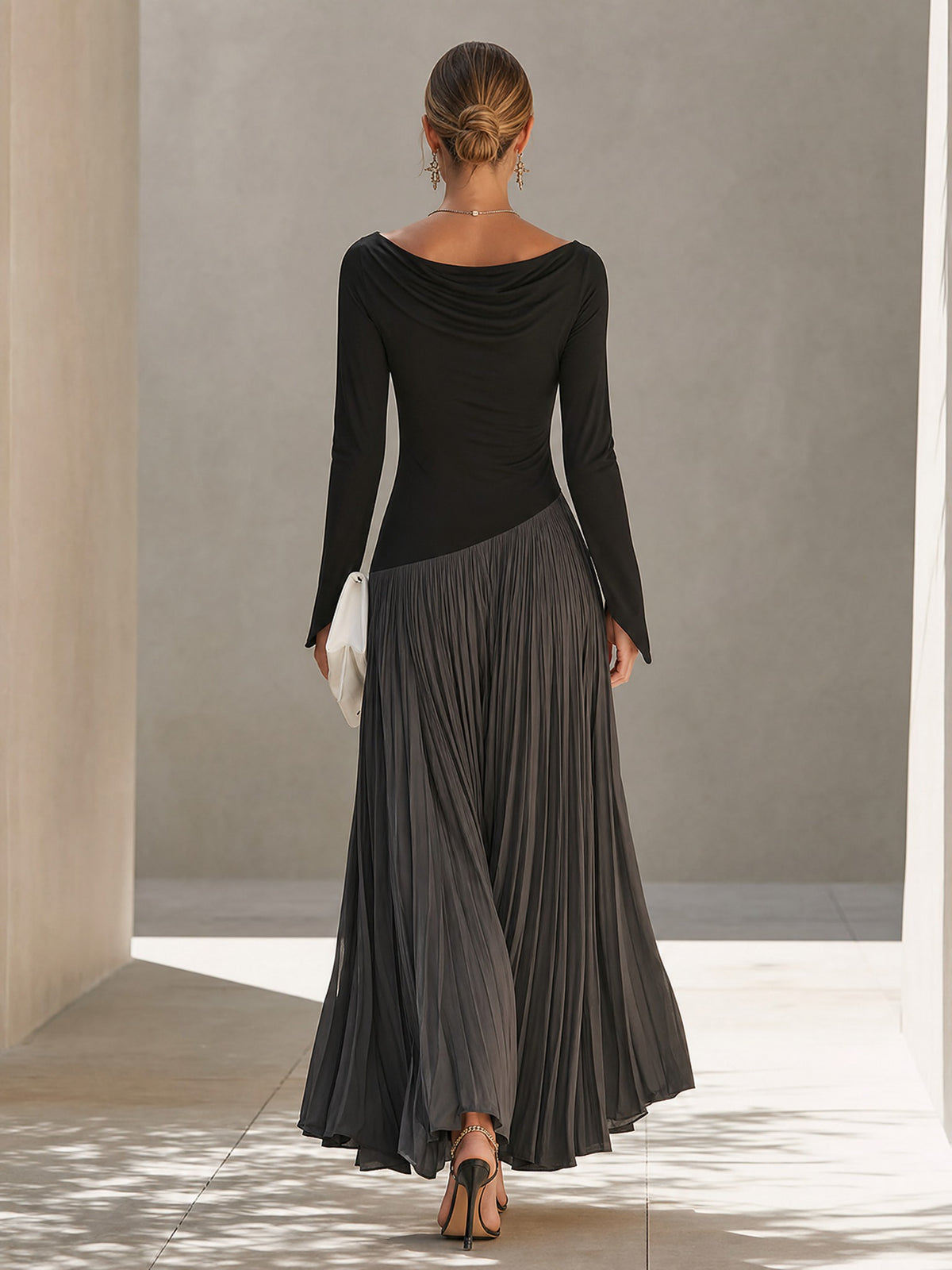 Pleated skirt knit maxi dress