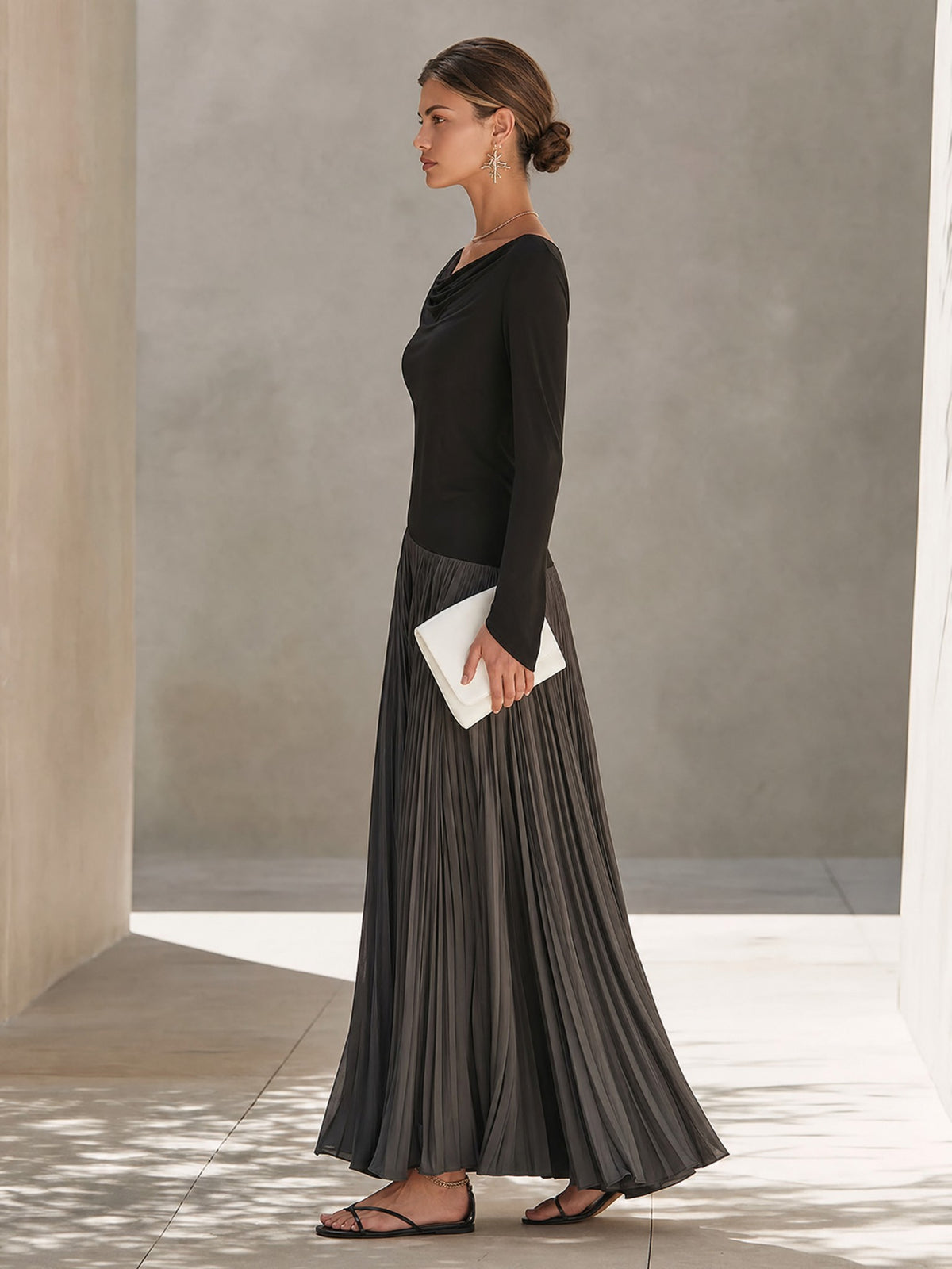Pleated skirt knit maxi dress