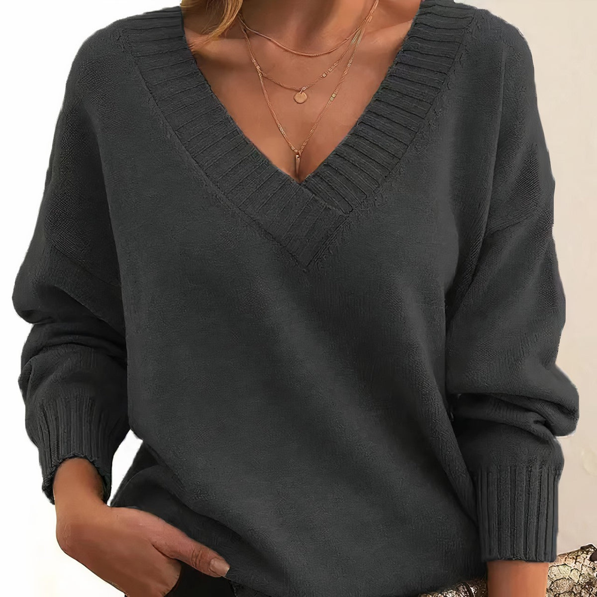Dark Gray pleated v-neck jumper