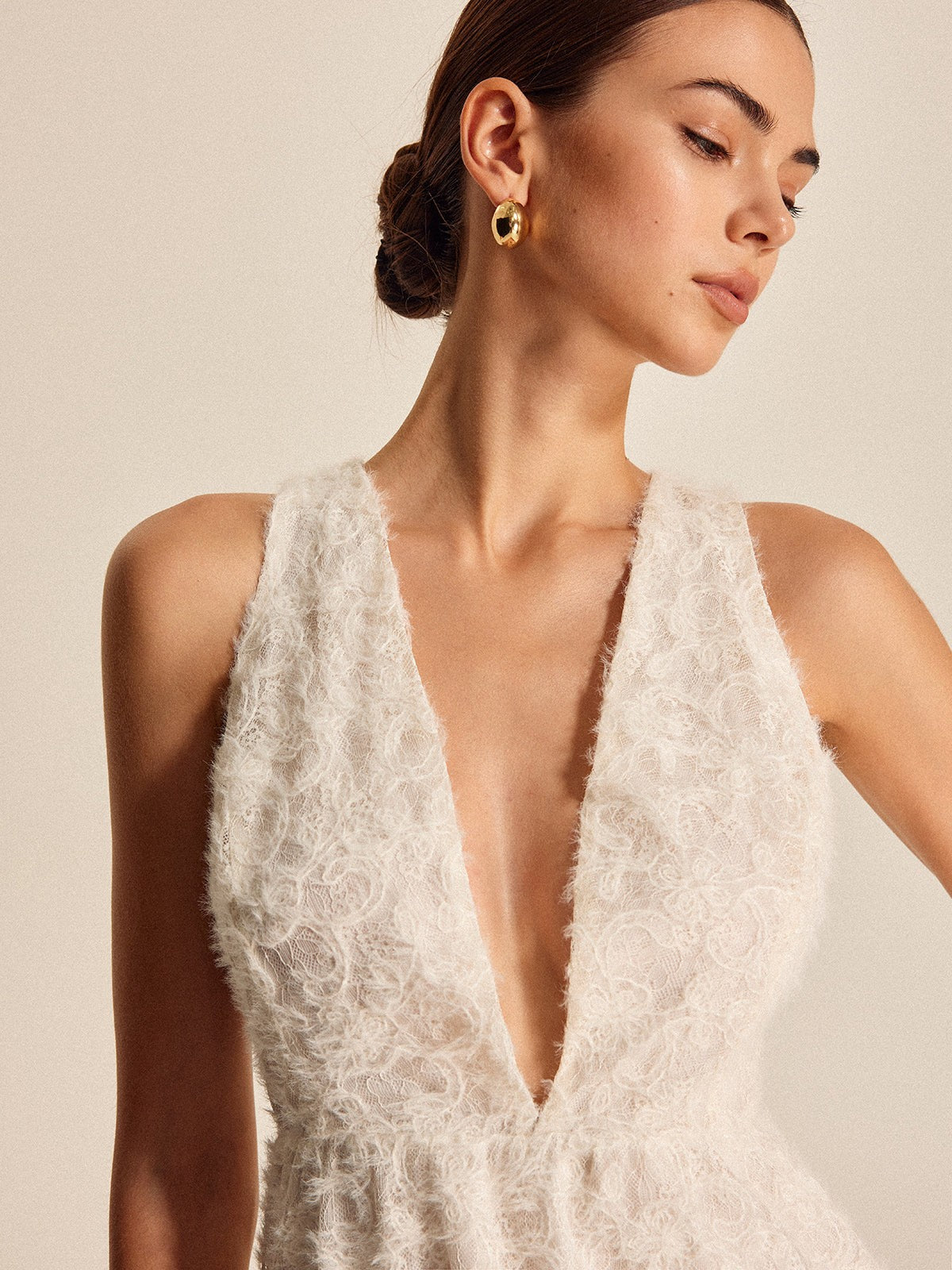 Plunge sleeveless textured maxi dress