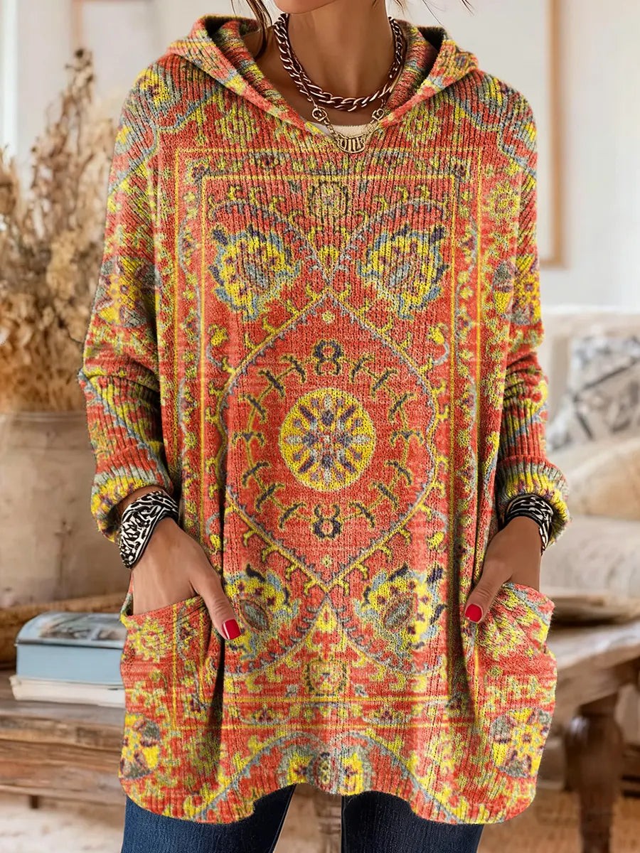 Printed hooded knit tunic
