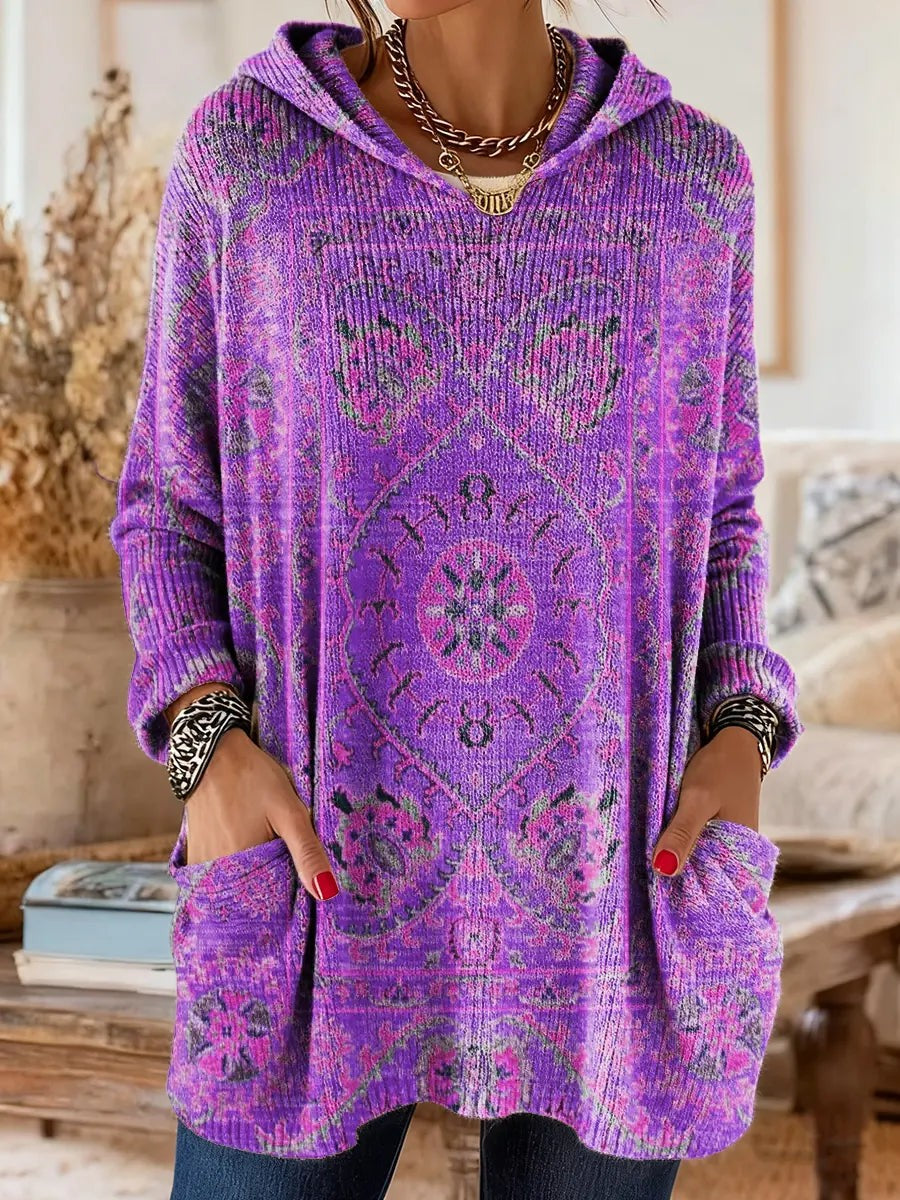 Printed hooded knit tunic