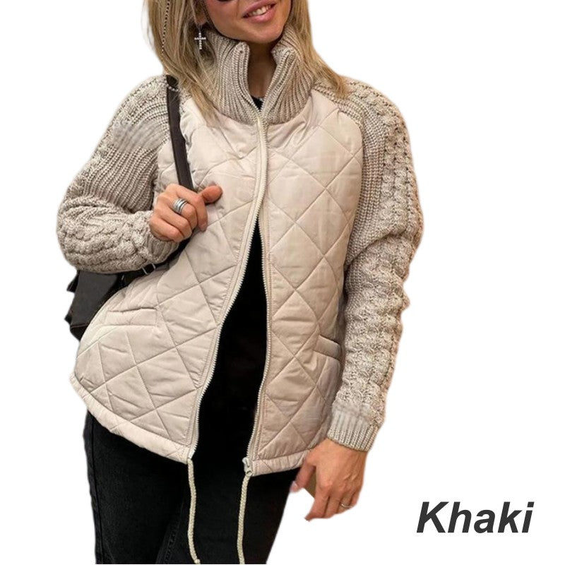 Khaki quilted padded zip jacket