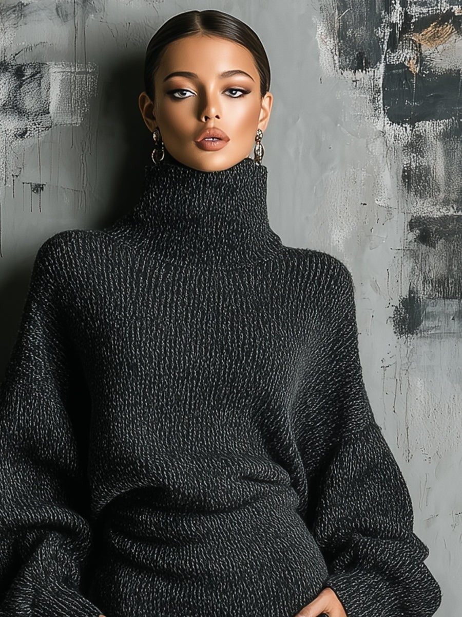 Rayon turtleneck midi dress