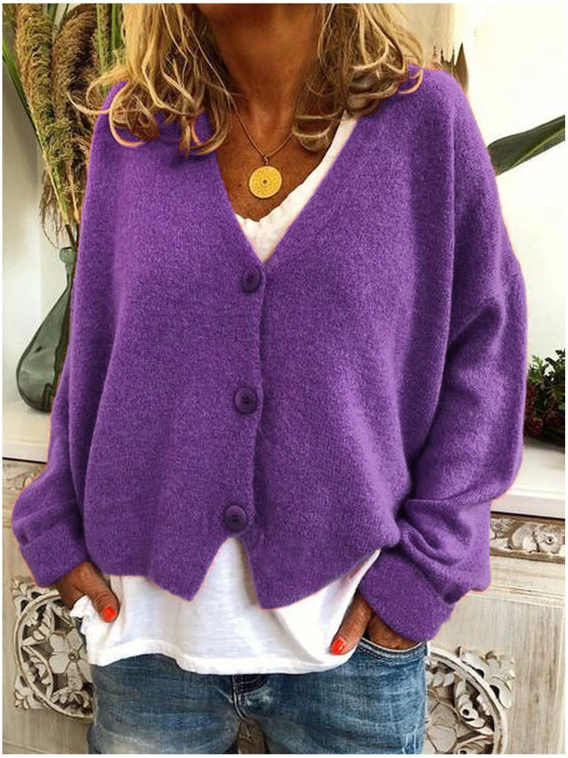 Purple relaxed v-neck cardigan