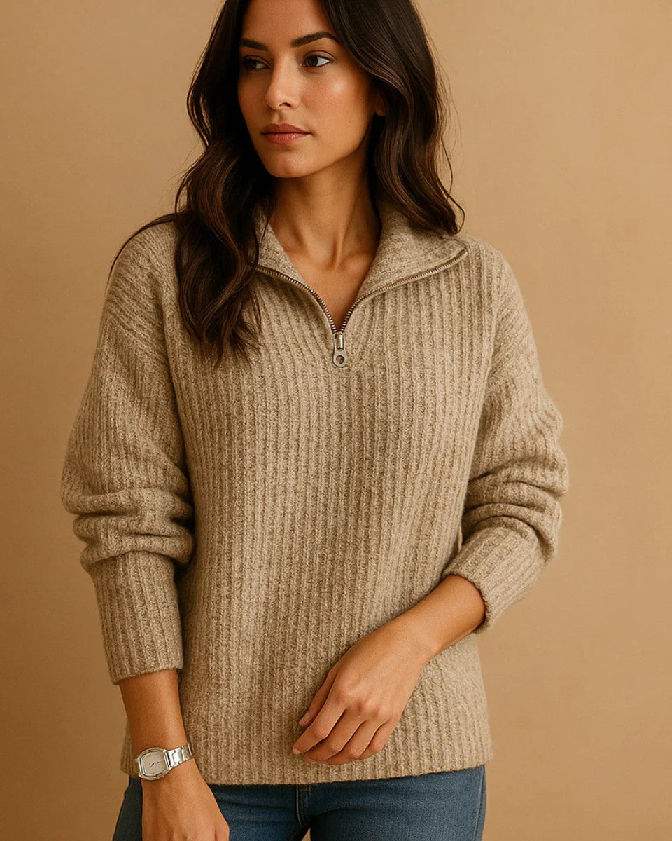 Khaki ribbed half zip jumper
