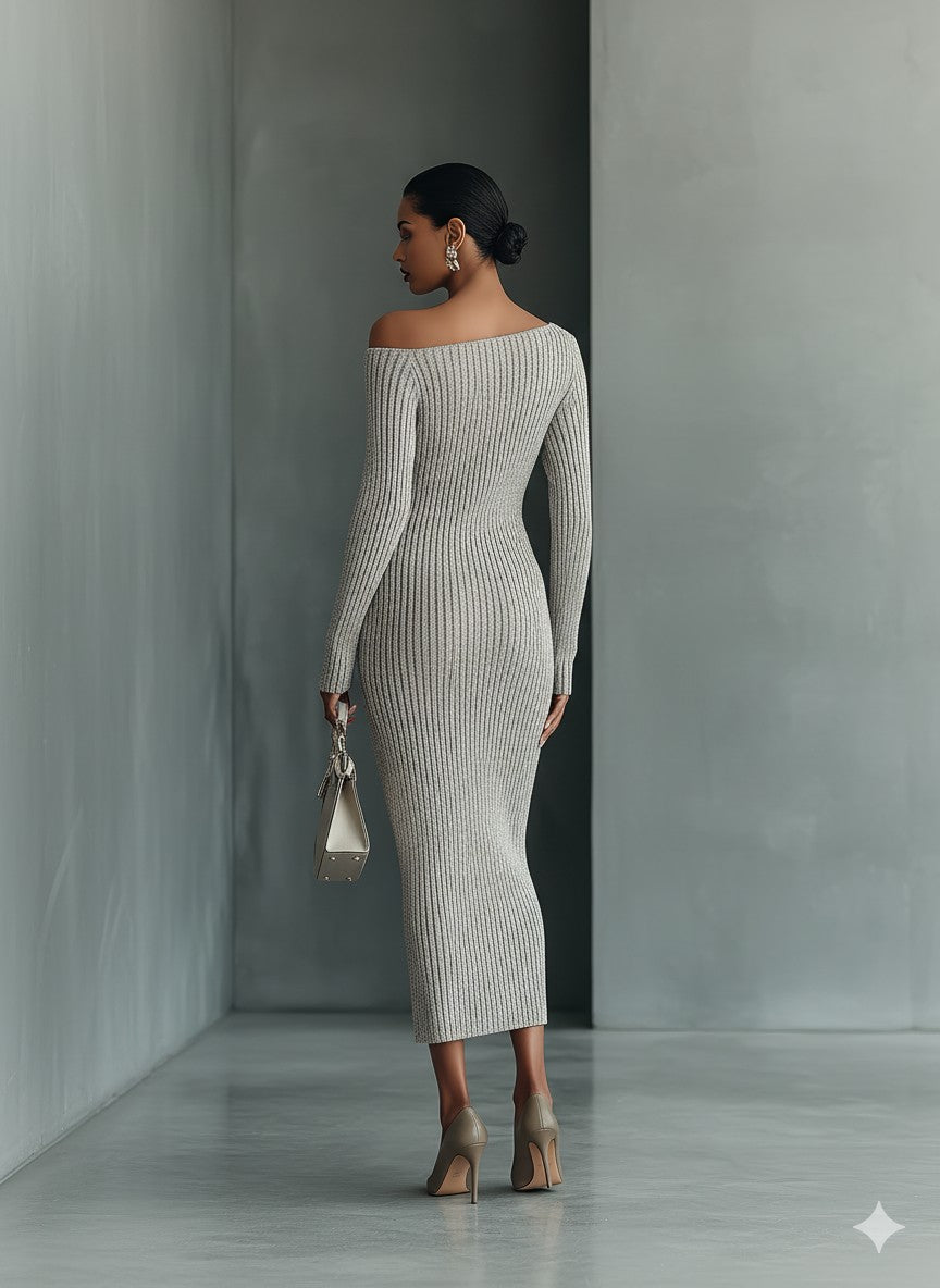 Ribbed one-shoulder midi dress