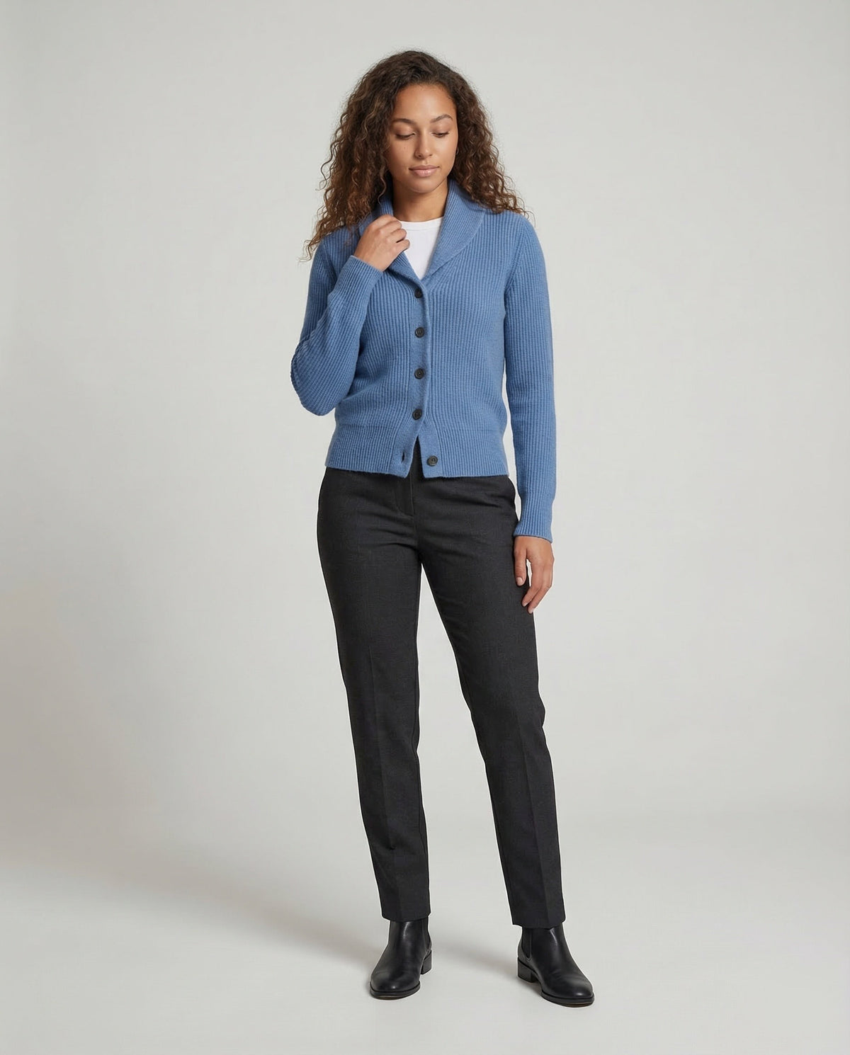 Ribbed shawl collar cardigan
