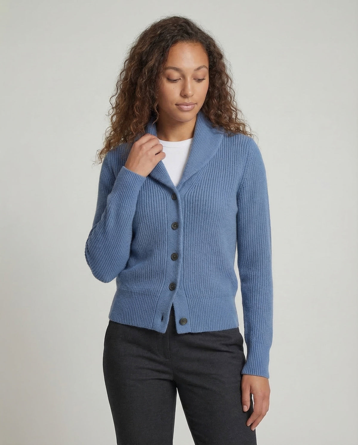 Ribbed shawl collar cardigan