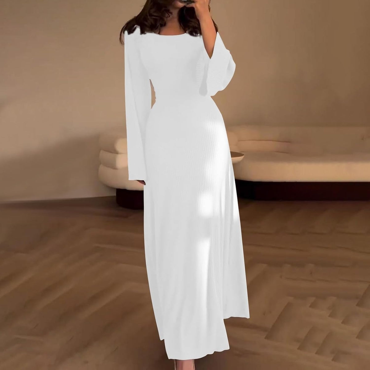 White ribbed square neck maxi dress