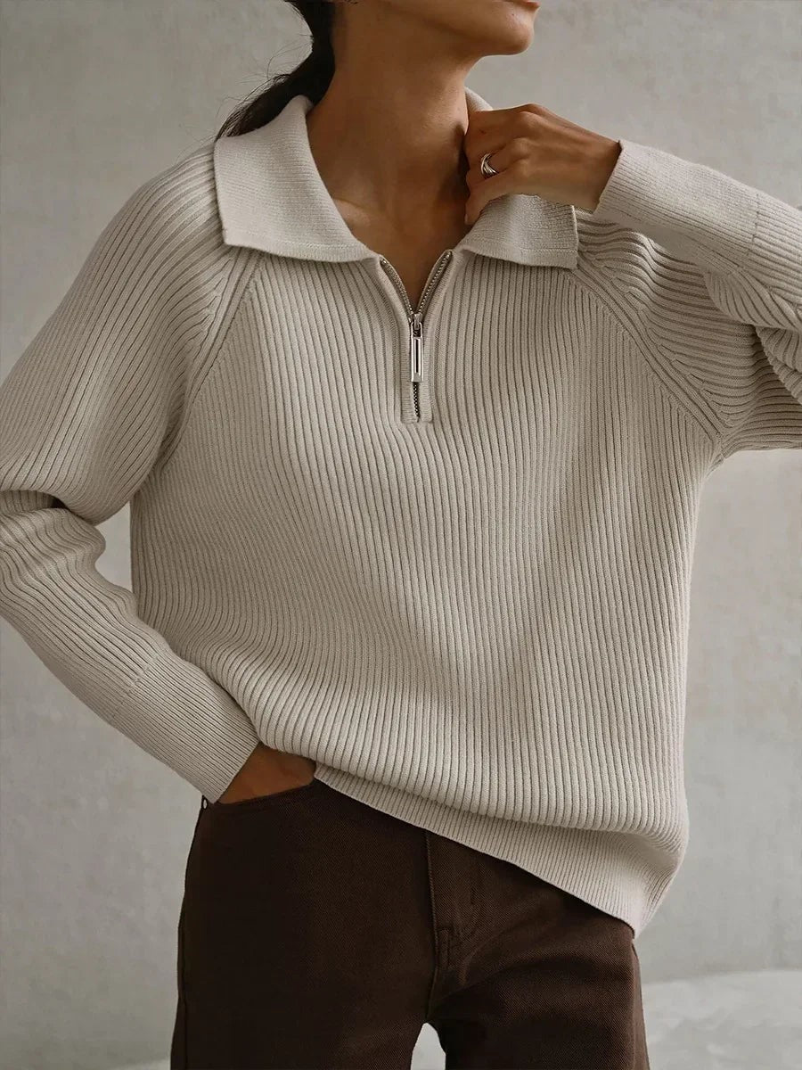 Ribbed zip neck jumper