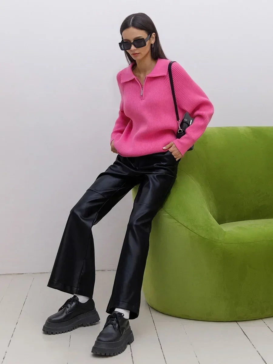 Ribbed zip neck jumper