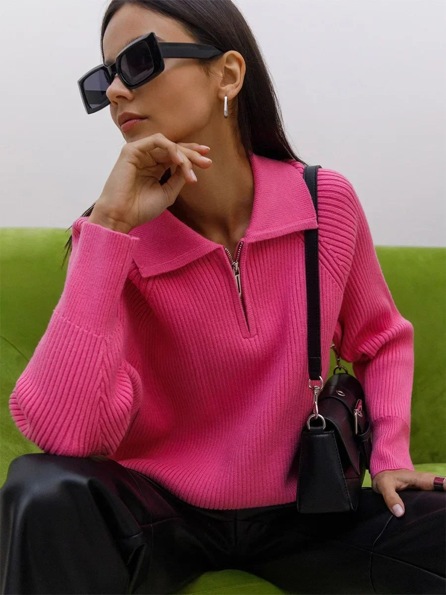Ribbed zip neck jumper