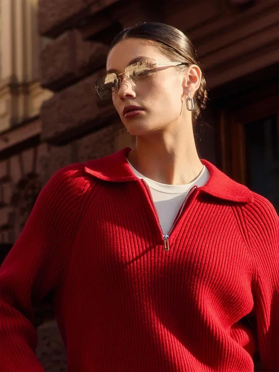 Ribbed zip neck jumper