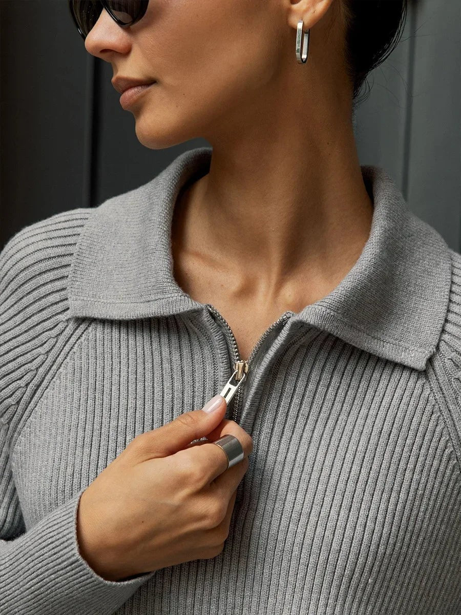 Ribbed zip neck jumper