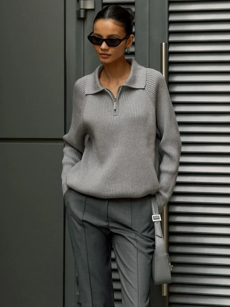 Ribbed zip neck jumper