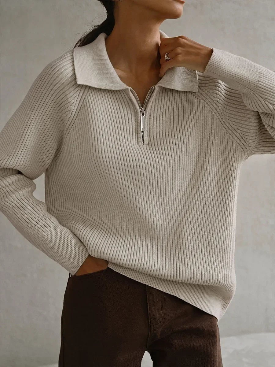 Apricot ribbed zip neck jumper