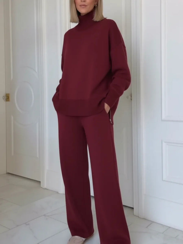 Red roll neck knit loungewear set