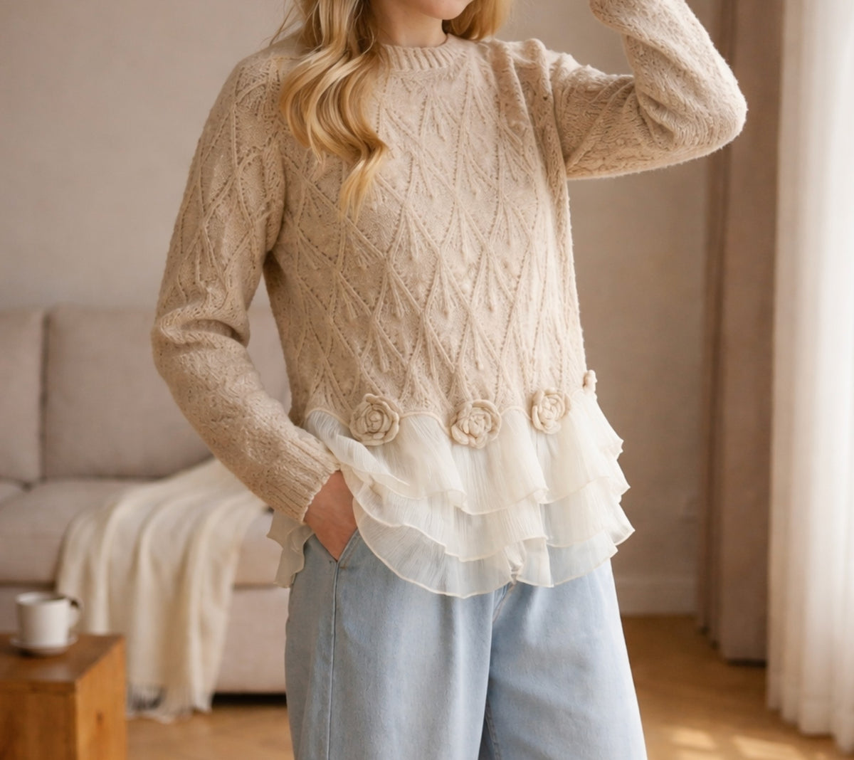 Ruffle-hem knit jumper