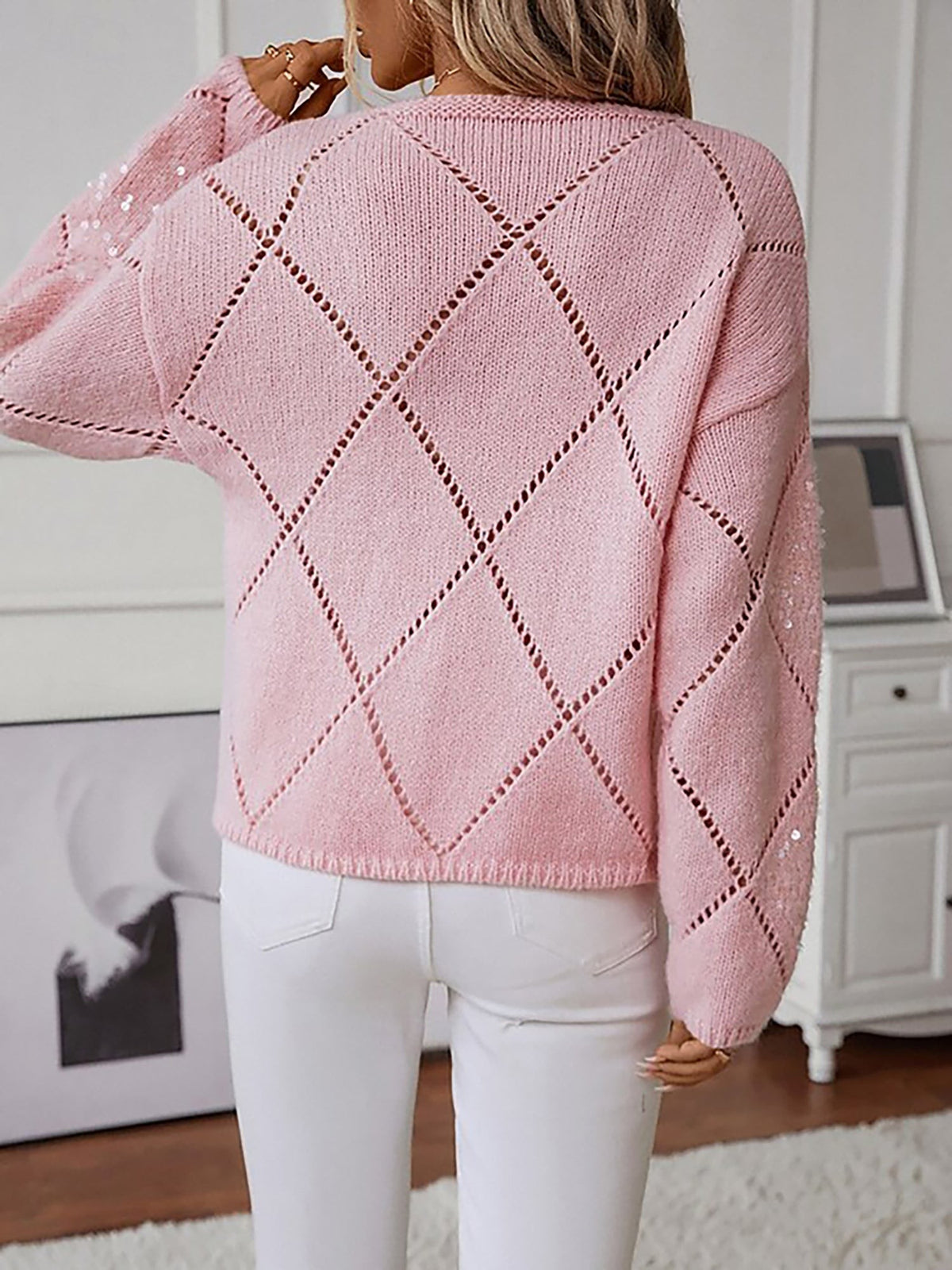Sequin diamond-knit jumper
