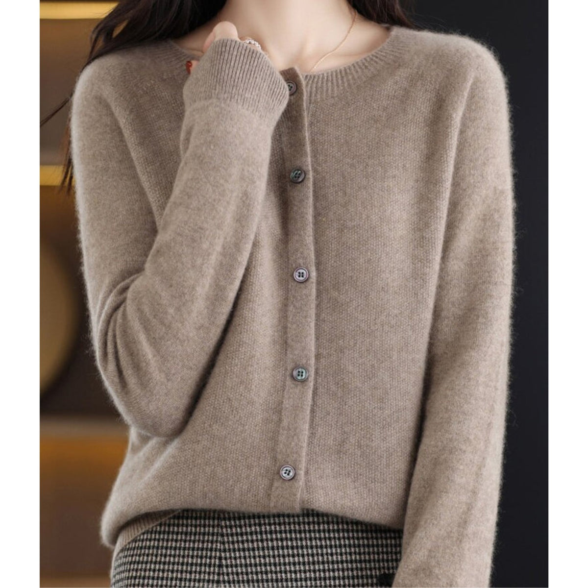 Brown soft knit button cardigan
