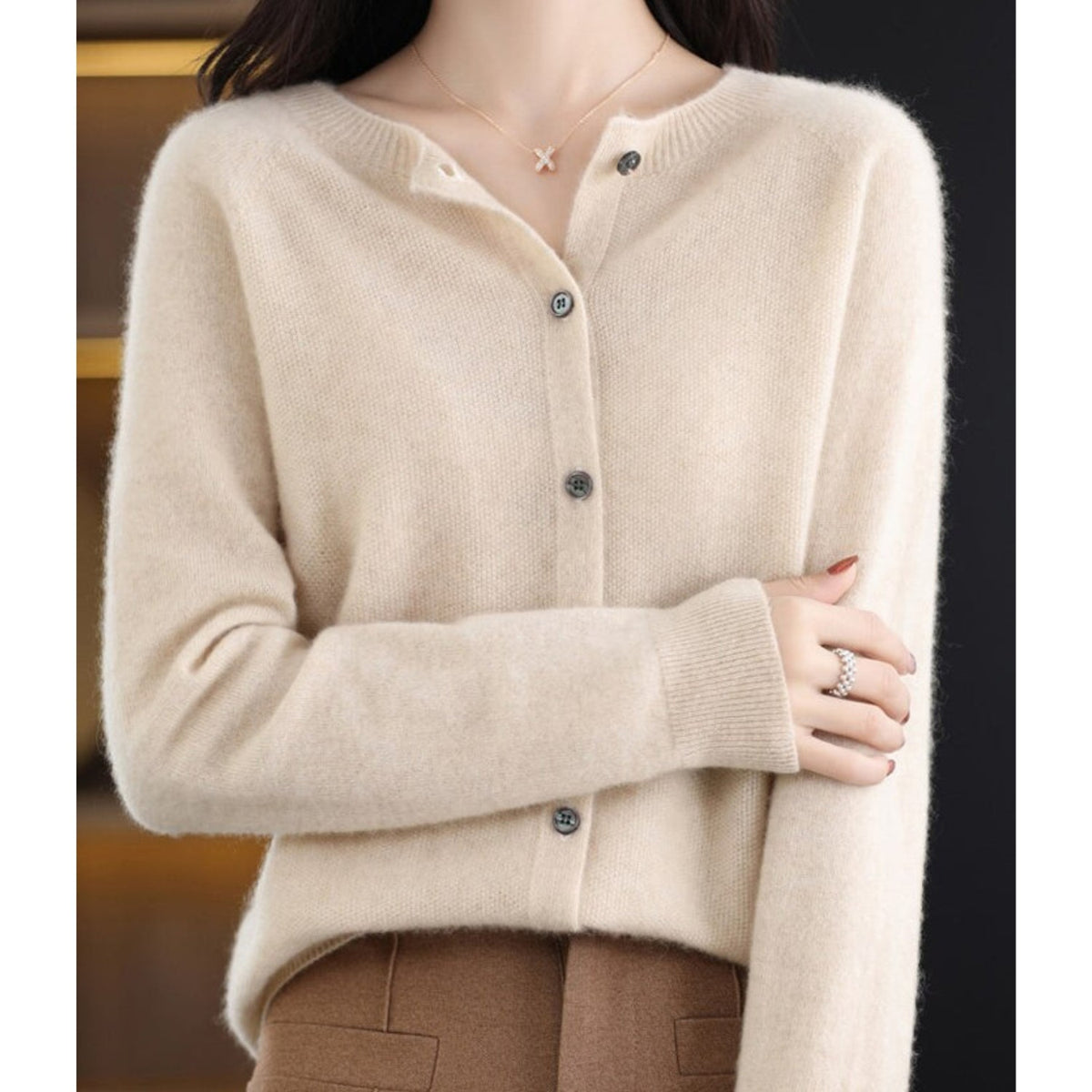 Cream soft knit button cardigan