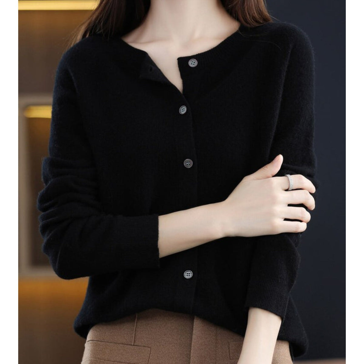 Black soft knit button cardigan