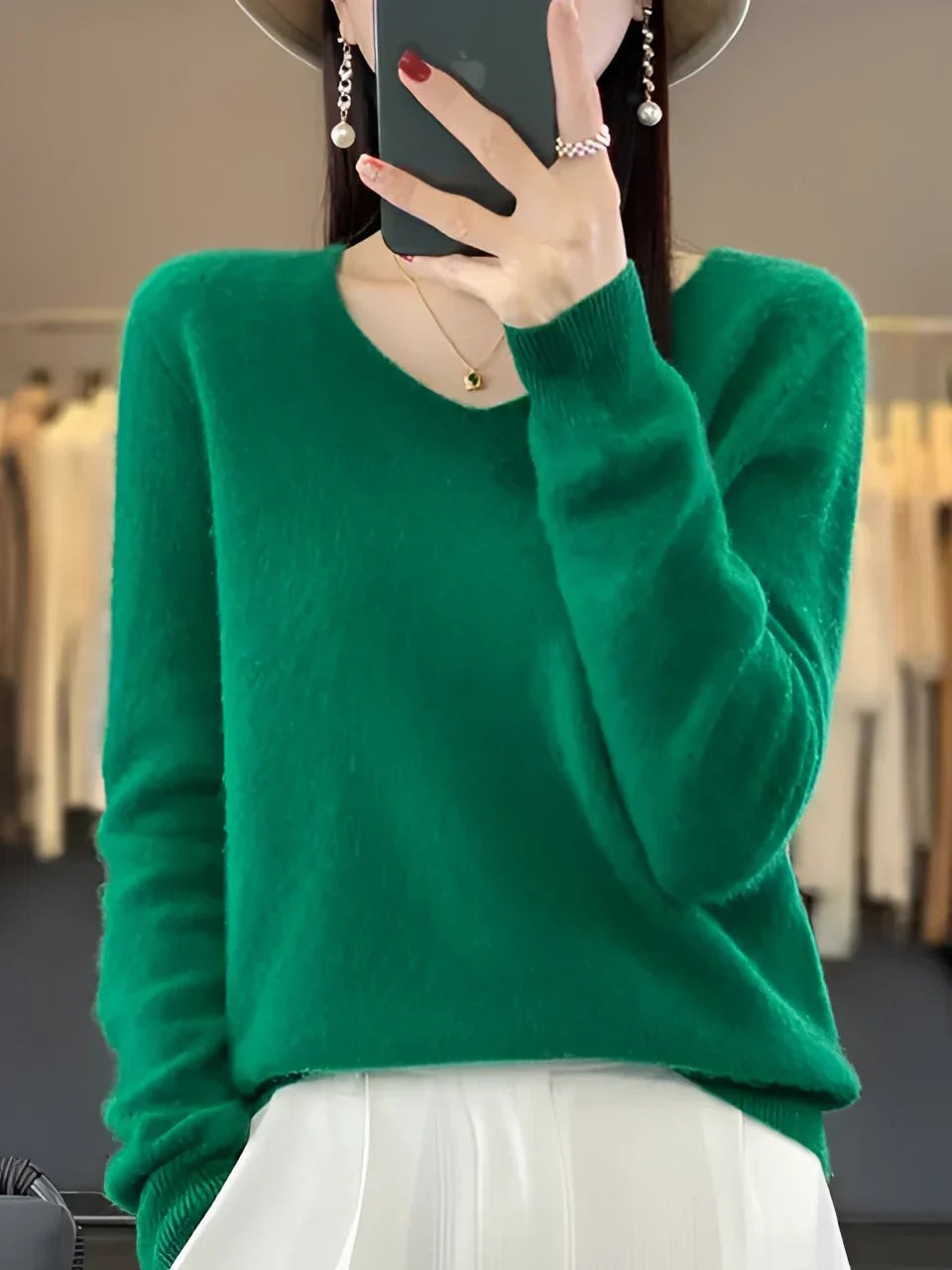 Green soft round neck jumper