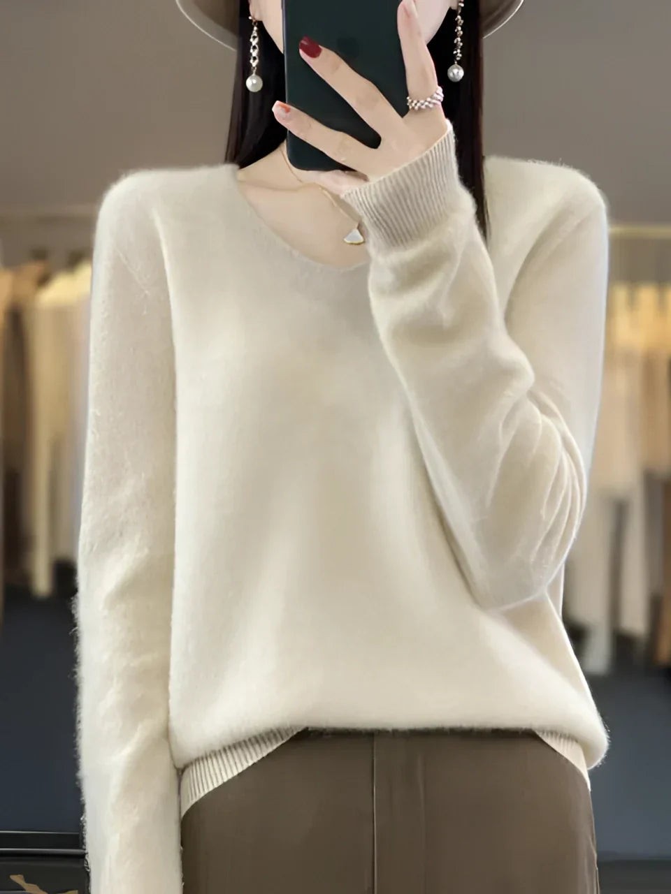 Beige soft round neck jumper