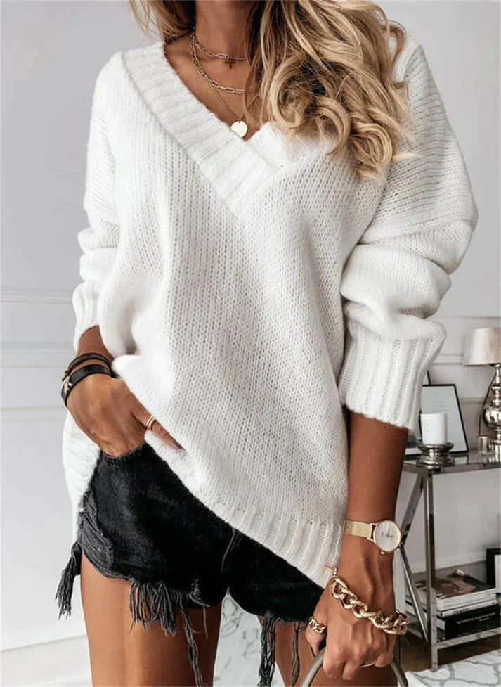 White soft v-neck jumper