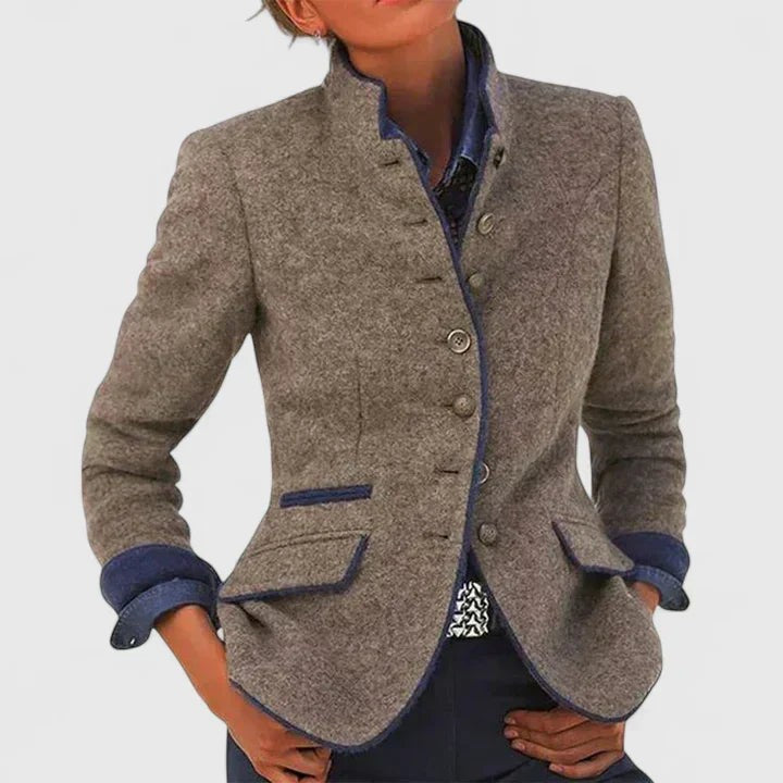 Caramel stand collar tailored blazer