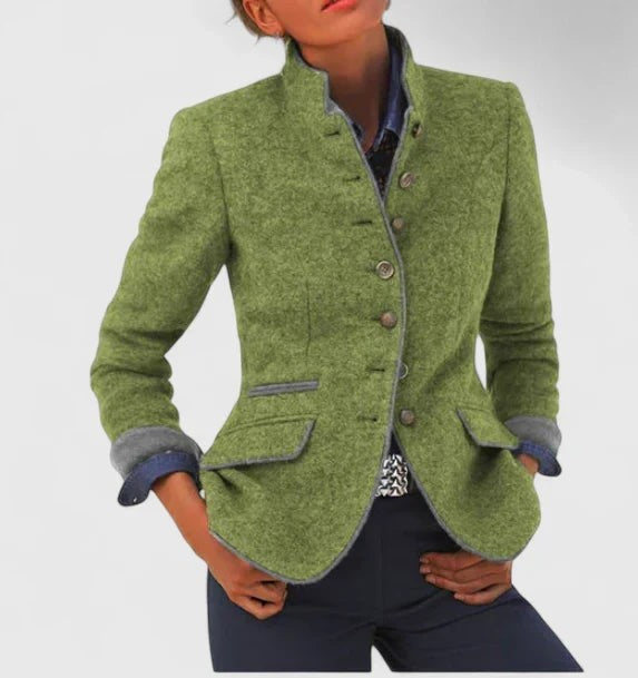 Green stand collar tailored blazer
