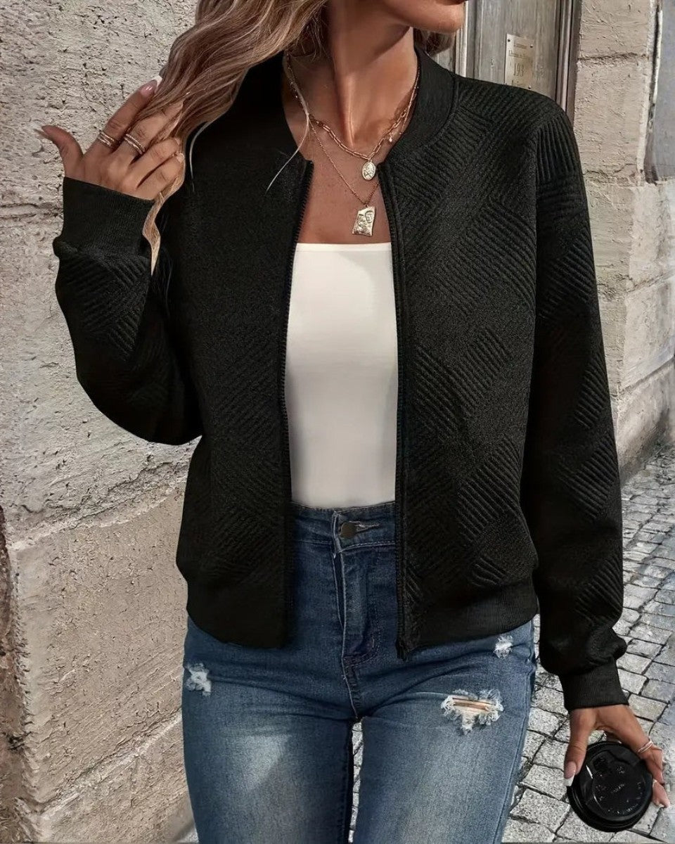 Black textured zip-up bomber jacket
