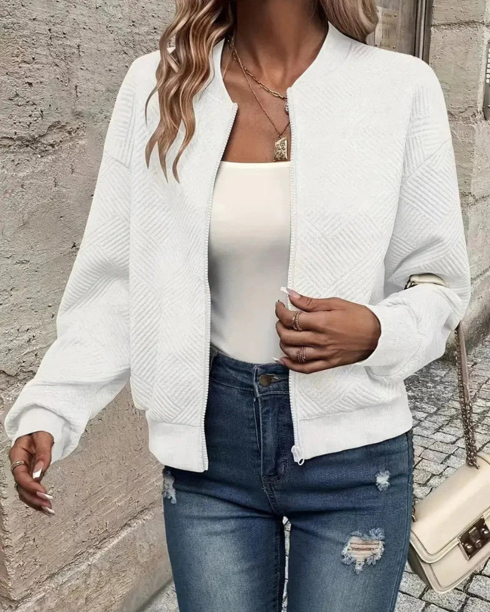 Textured zip-up bomber jacket