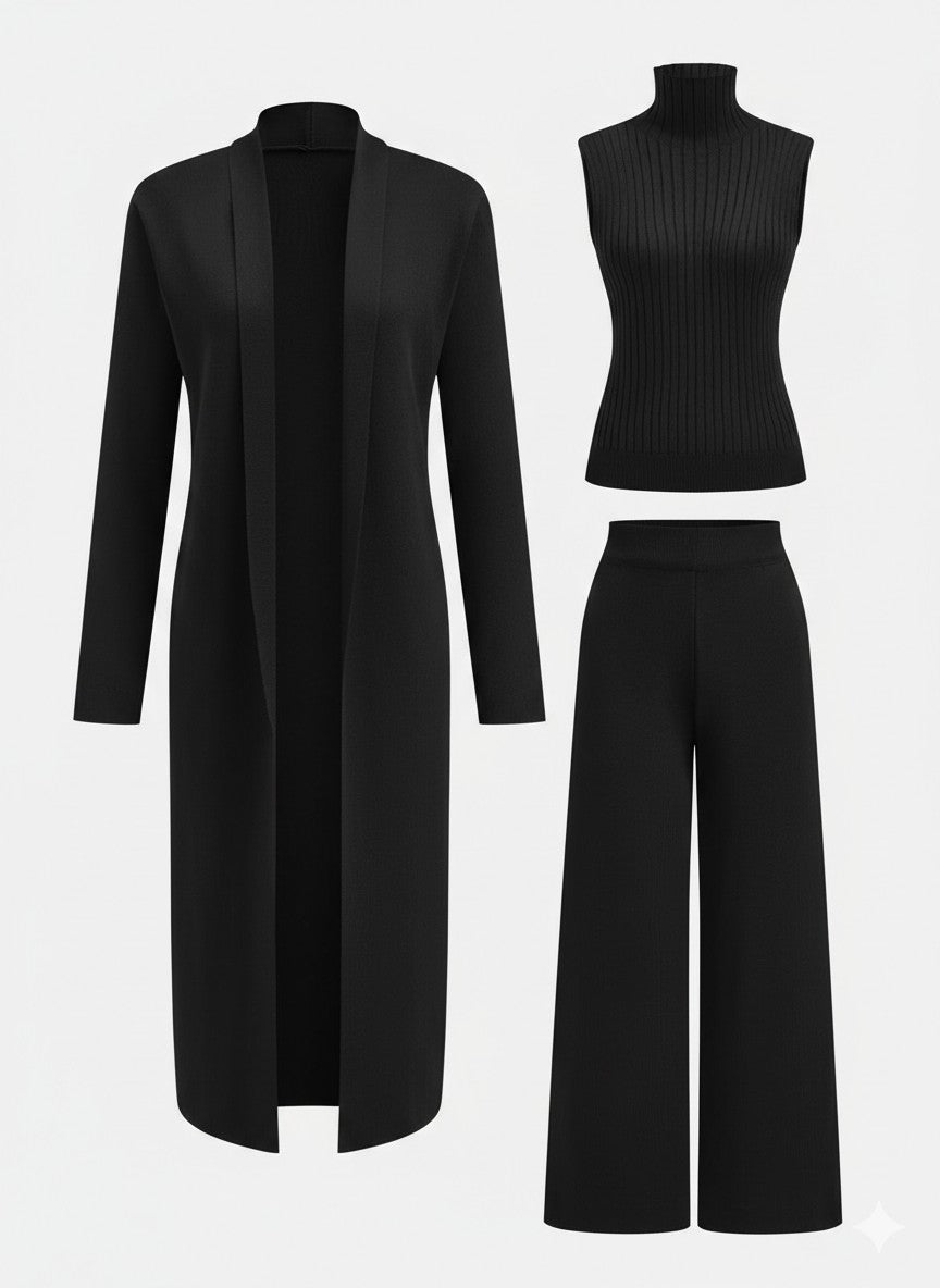 Black three-piece knit lounge set