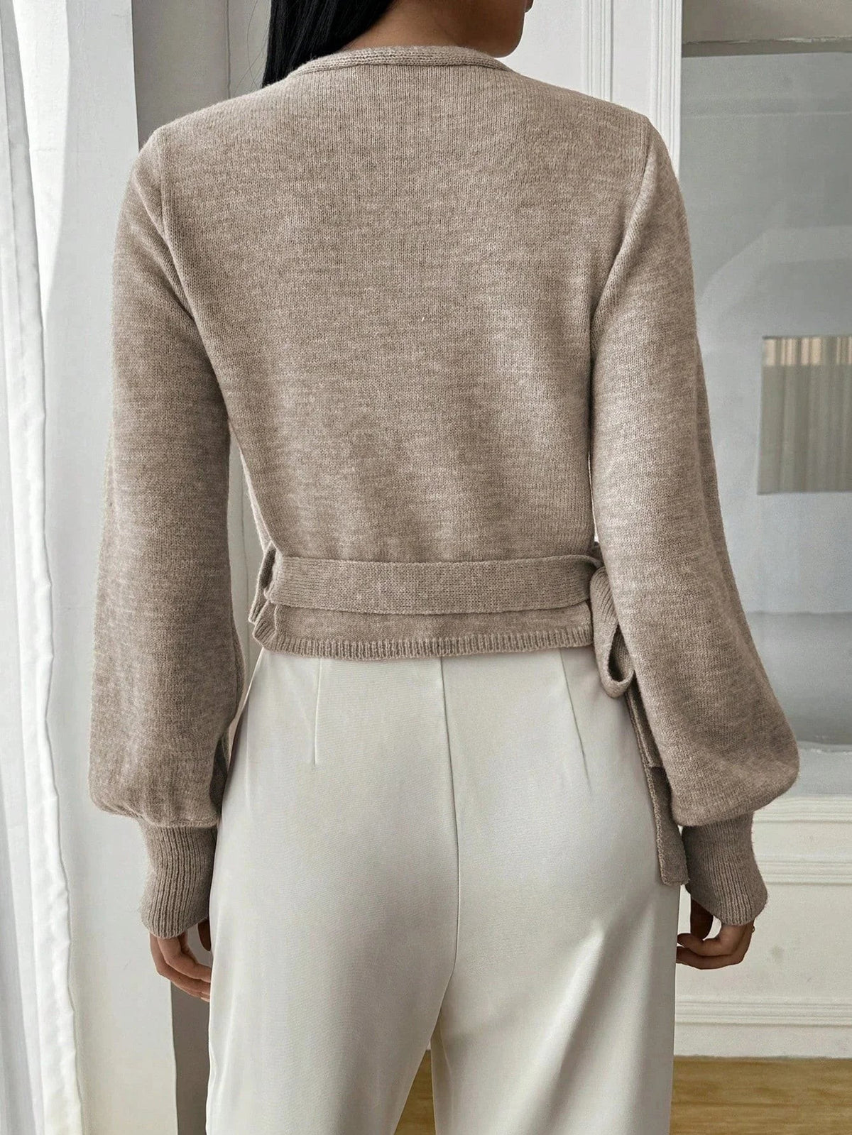 Tie-waist wrap knit top