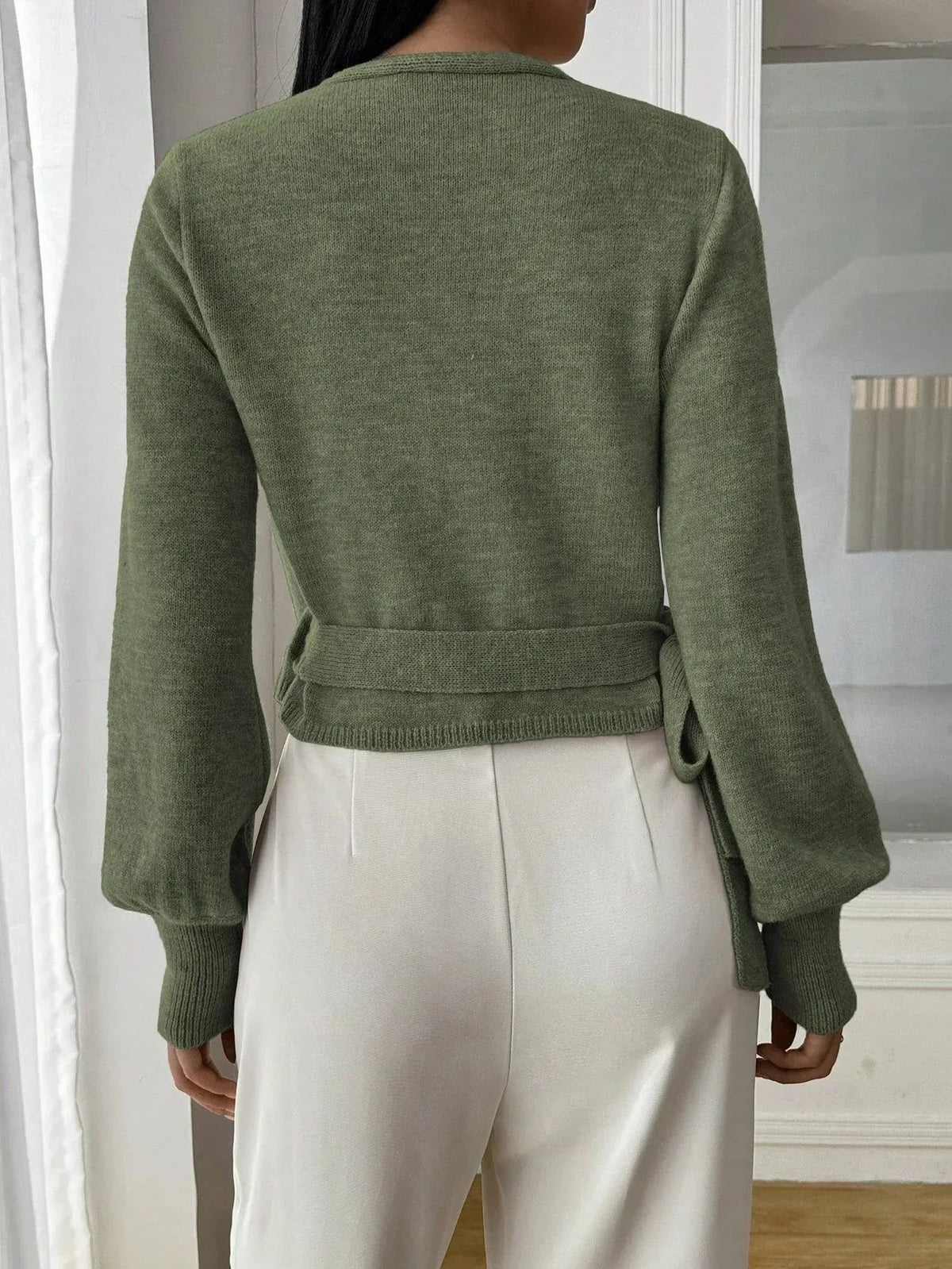 Tie-waist wrap knit top