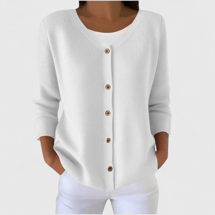 White v-neck button-front cardigan