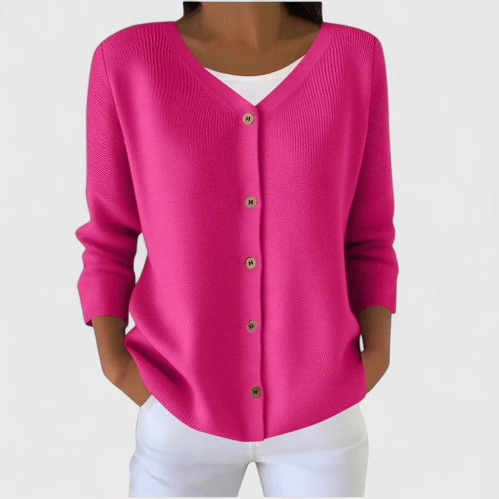 Pink v-neck button-front cardigan