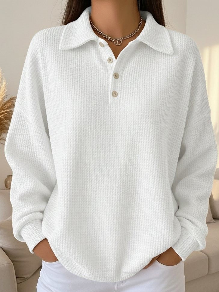 White waffle knit polo top