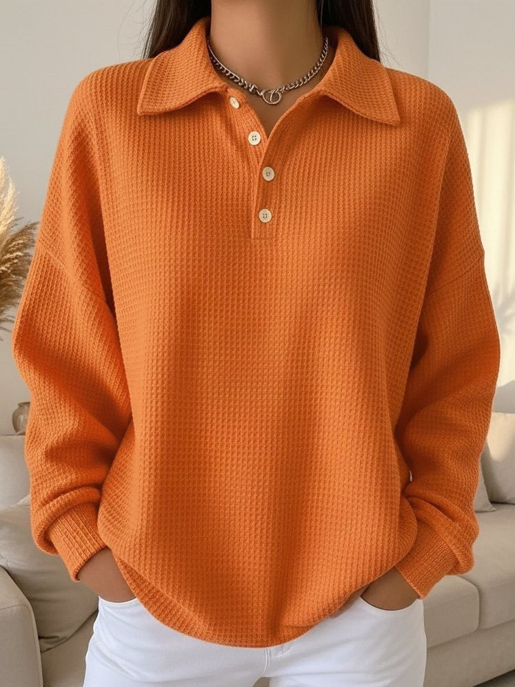 Orange waffle knit polo top