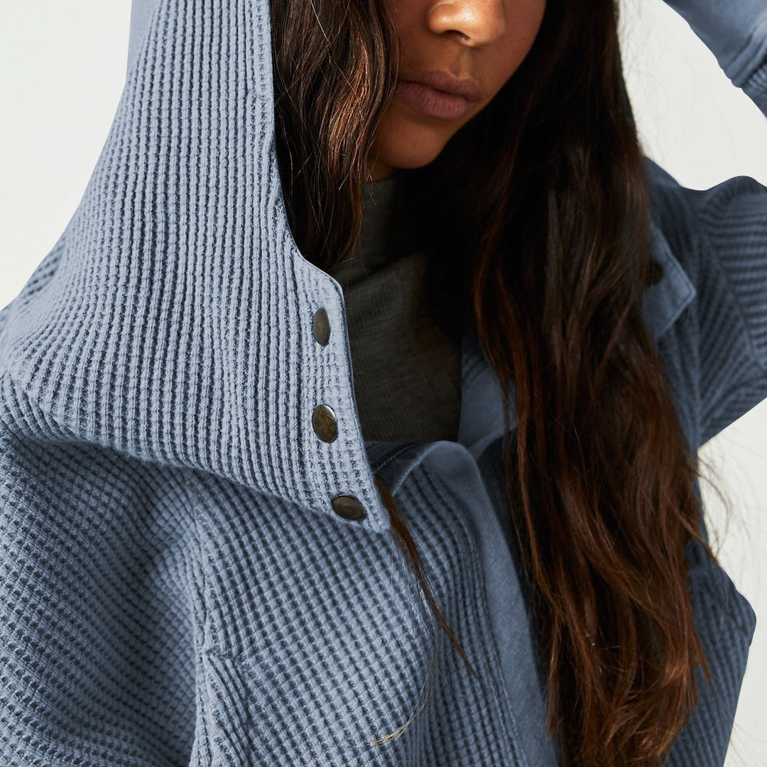 Waffle knit zip-up hoodie
