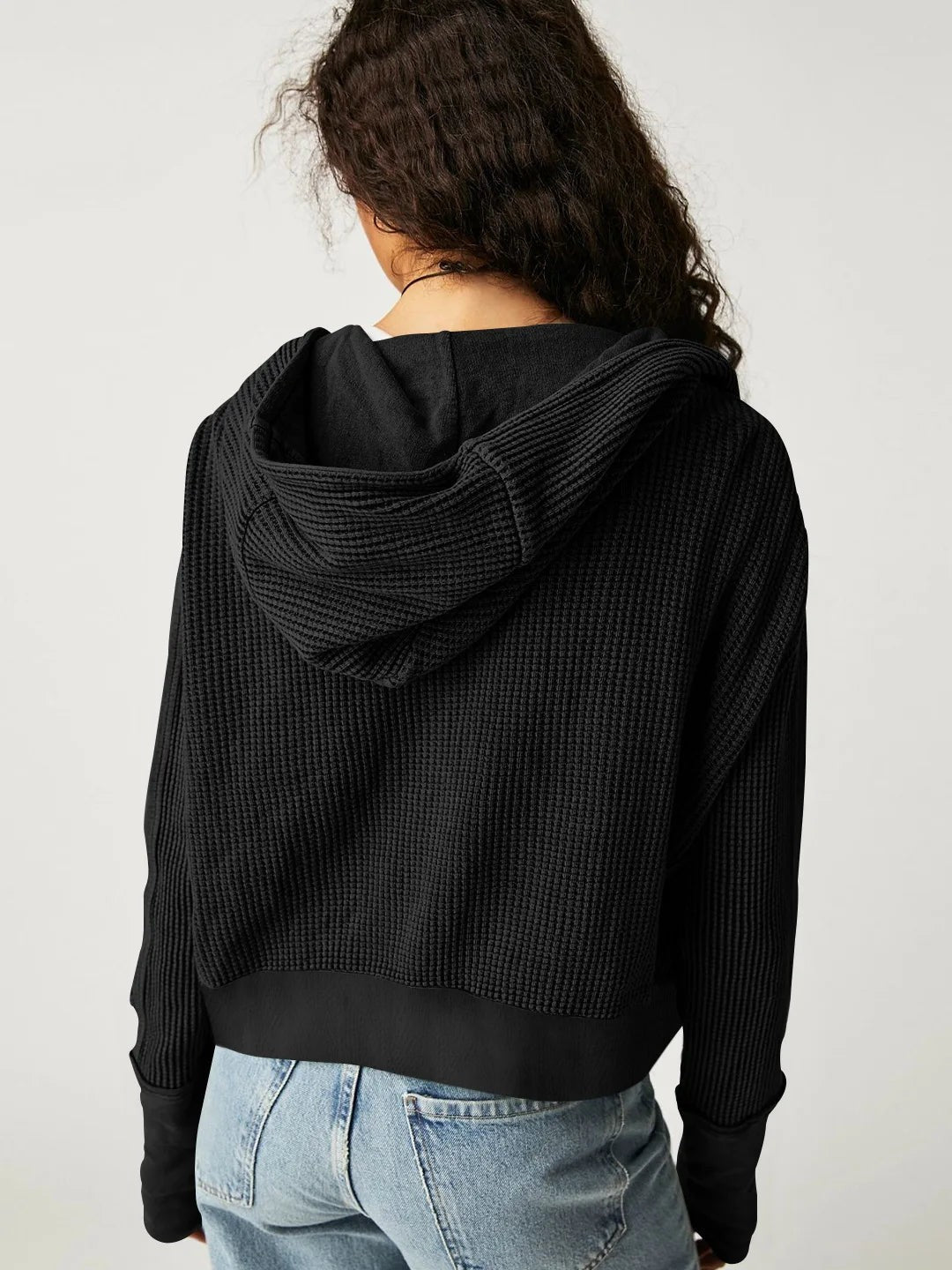 Waffle knit zip-up hoodie