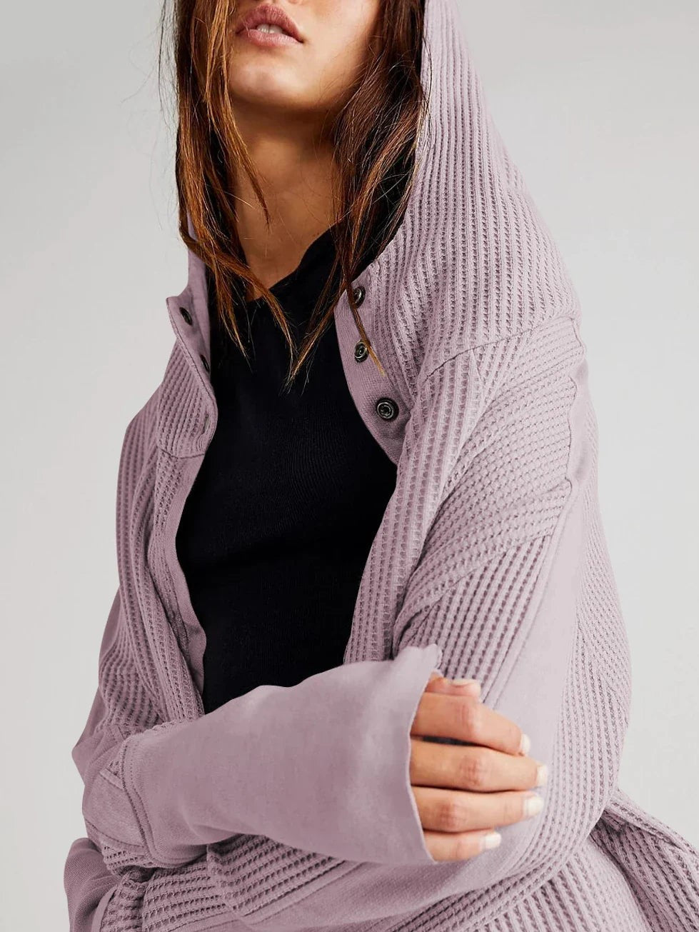 Waffle knit zip-up hoodie