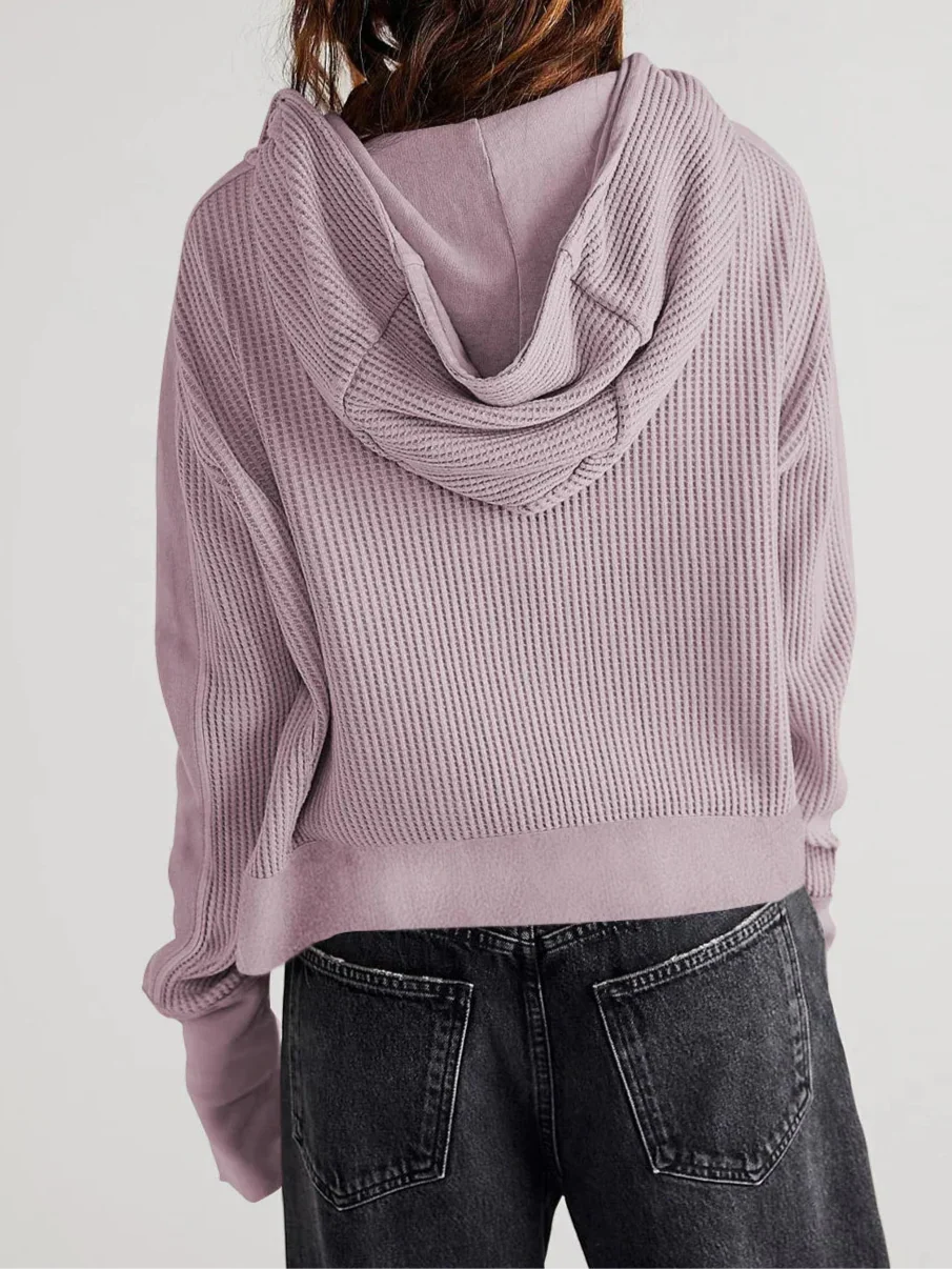 Waffle knit zip-up hoodie